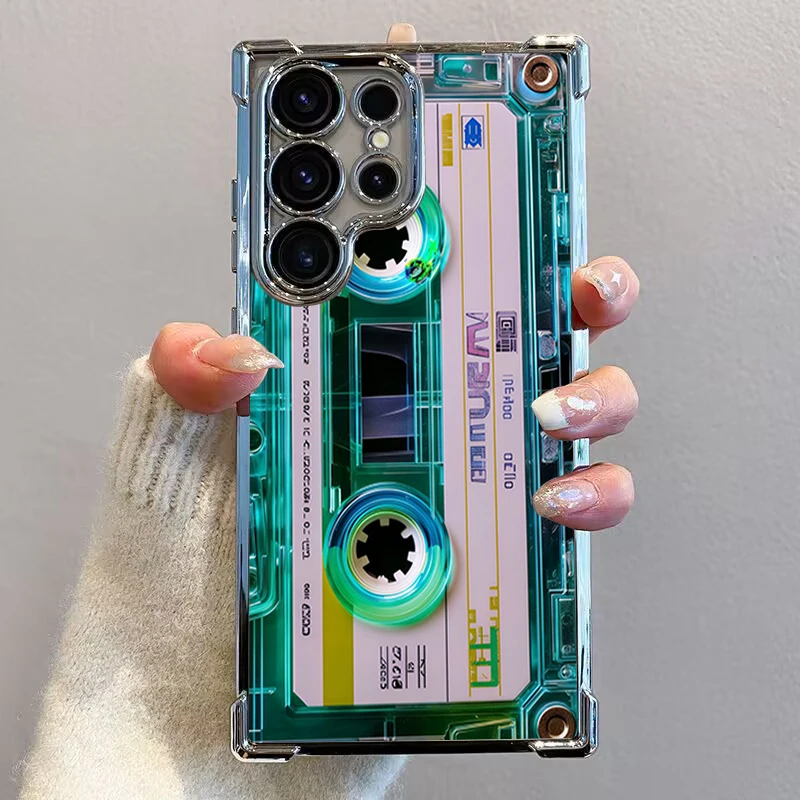 Vintage Cassette Tape Electroplate Airbag Phone Case Cover
