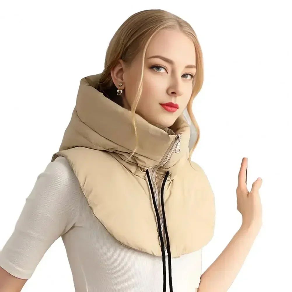 Fake Collar Hood Drawstring Zipper Placket Puffer False Collar Solid Color Down Cotton Filled Outdoor Windbreaker