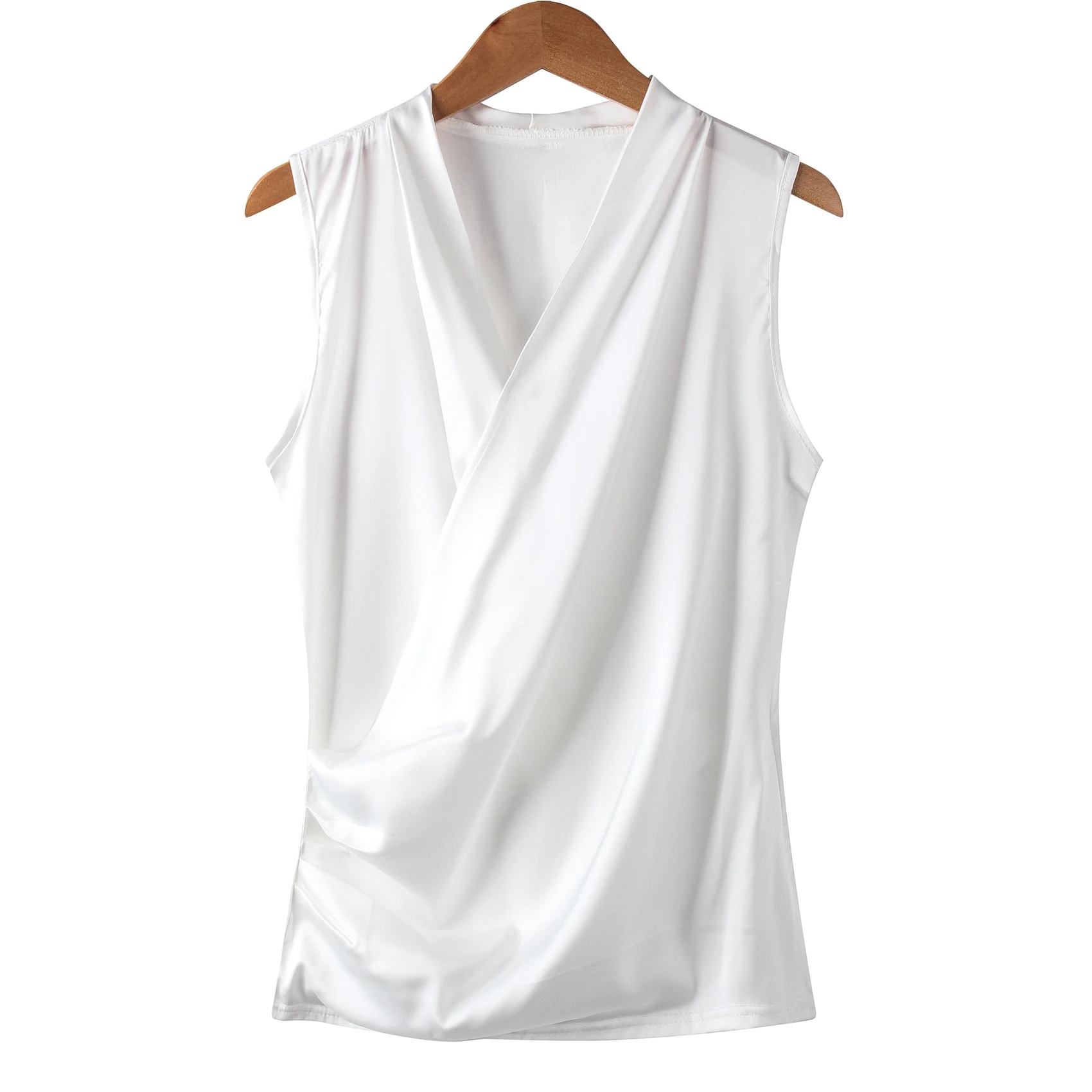 New Smooth Satin Female Sleeveless Blouse V-neck Top Slim Fit Outside Shirts