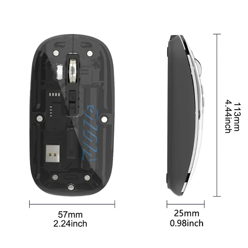 Warvank T1 투명 무선 마우스 듀얼 모드 2.4G 블루투스 호환 iPad PC 노트북용 충전식 무음 오피스 마우스