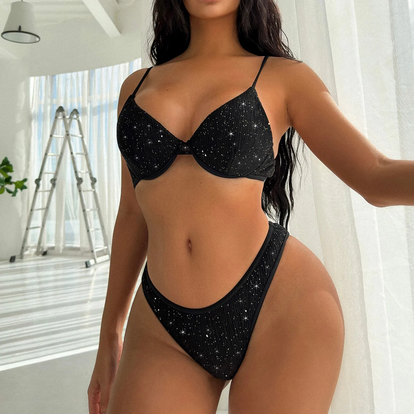 

Women’S Sexy Brazilian Bikini 2 Piece Spaghetti Strap Top Thong Swimsuit Bathing Suit