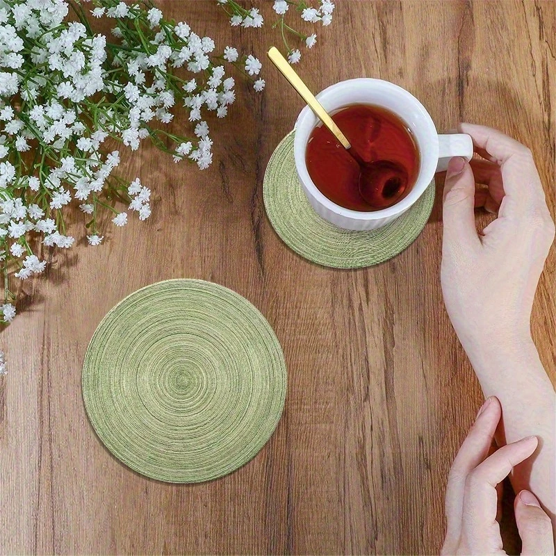 6pcs 4in Round Retro Green Growth Ring Refreshing Wooden Coasters Home Coffee Table Wooden Bar Mugs Glass Beer Cups Holiday Gift