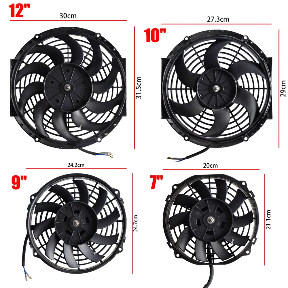 Universal 12V 80W Car Air Conditioning Electronic Radiator Cooling Fan Blade Electric Cool Mounting Kit Cooler 7/9/10/12 INCH
