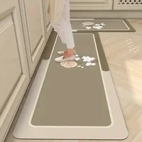 Carpet for Kitchen Long Strip Non-slip Oil-proof Floor Mat Pvc Leather Waterproof Mats Solid Color Flower Pattern Decorative Rug 2