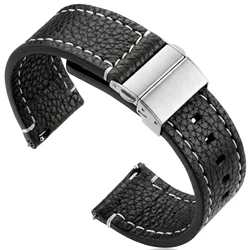 Premium Soft Genuine Leather Watch Band - Cowhide Strap in Brown & Black with Quick Release - 22mm (Black)