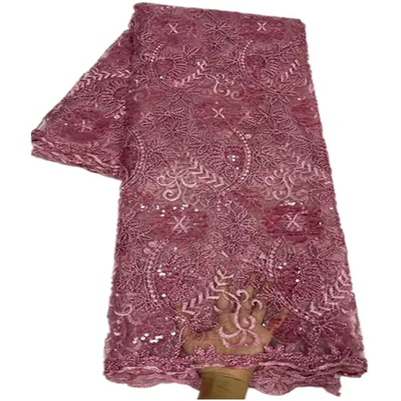 

African Sequins Lace Fabric 2023 5 Yards High Quality French Nigerian Groom Lace Fabric For Sewing Dress Wedding Party FR232