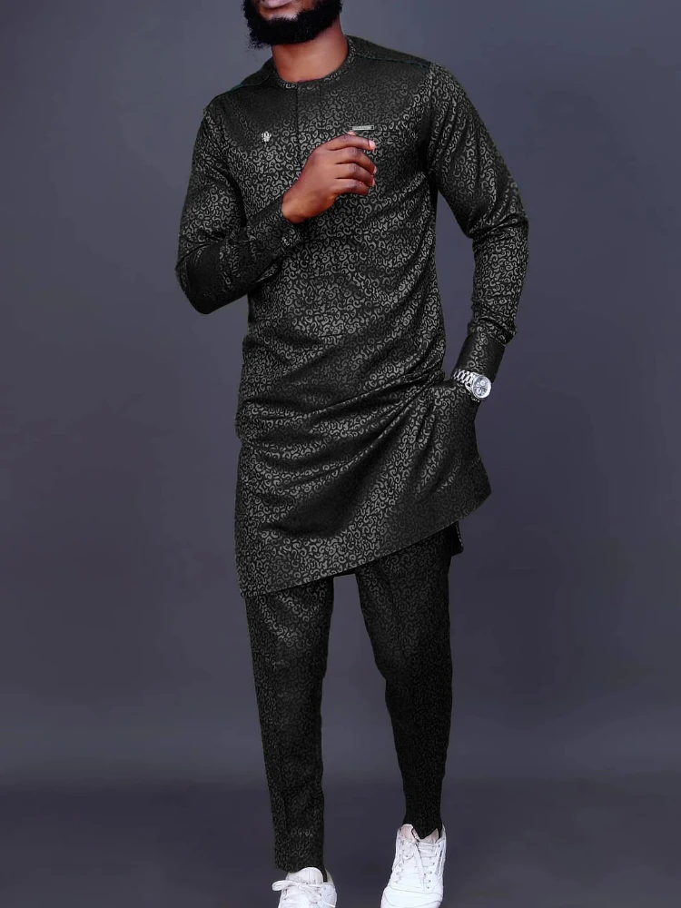 Men's luxury fashion casual white print two-piece set 4