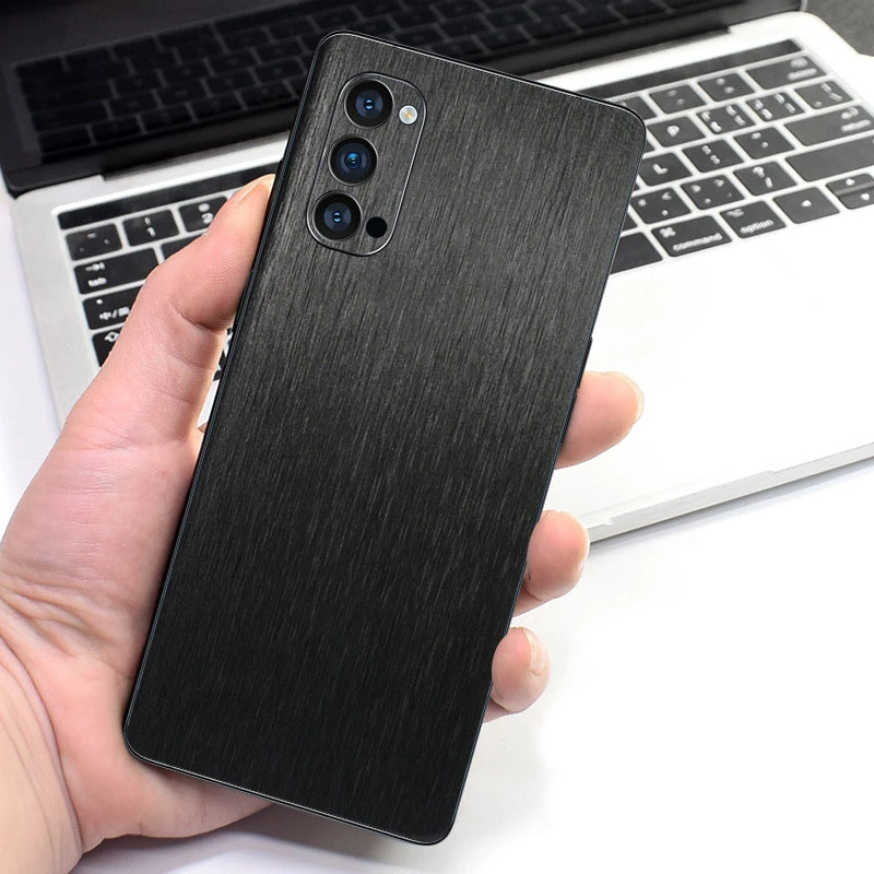 Metal Drawing Grain Decal Phone Back Skin Per Oppo Reno 8 Pro + 8 5G 7 6 Pro Plus 5G 5 Pro Reno 4 Se 3 2Z 10X Ace 2 Wrap Sticker