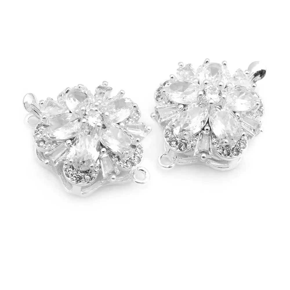 4 juegos de collares de flores de latón y circonio de Color dorado de 18K, cierres de conexión, suministros de joyería Diy de alta calidad - details 13