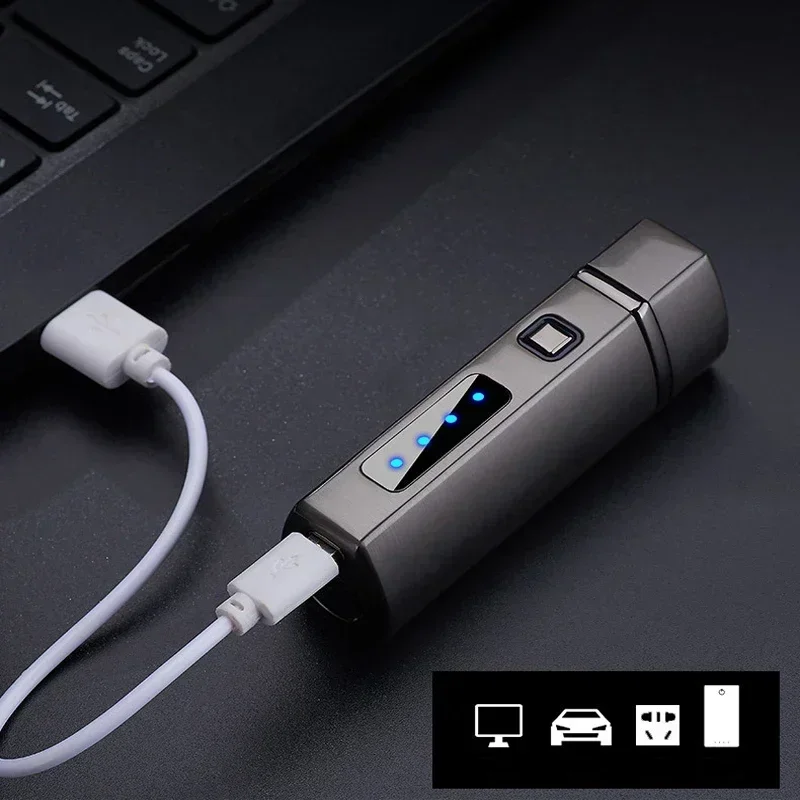 New 2025 touch sensitive metal outdoor windproof Type-C rechargeable portable turbo three torch blue flame jet gas lighter 3