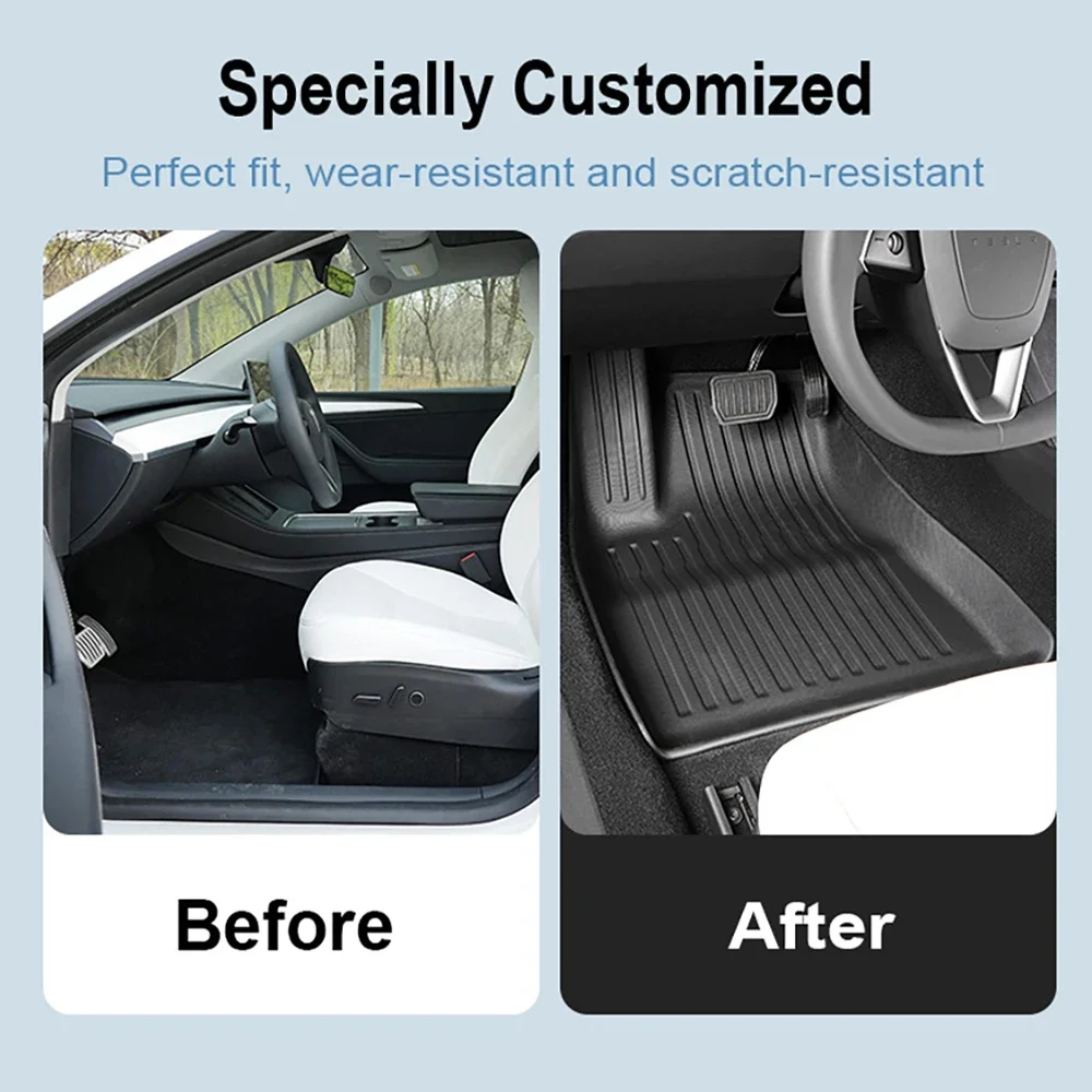 For 2025 Tesla Model 3 Highland Floor Mats TPE All Weather Front Rear Cargo Liner Mat, Waterproof Anti-Slip Mats Accessories