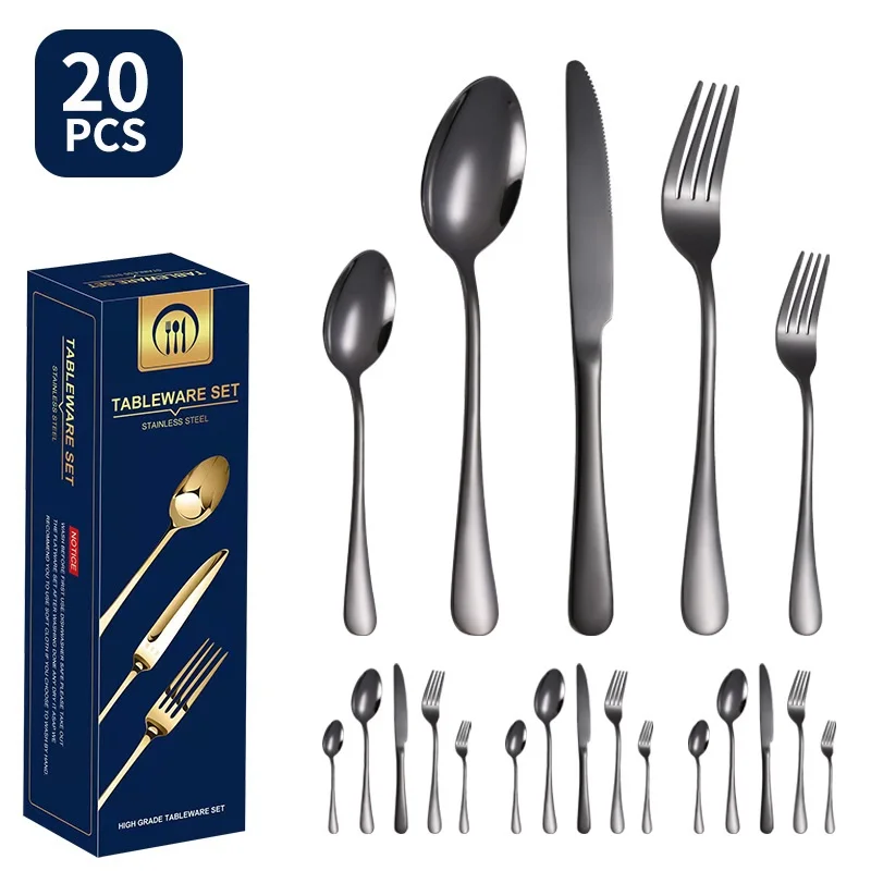 

20 Pieces Gold Dinnerware Set 5 Stainless Steel Tableware Small Blade Steak Knife Fork Coffee Spoon Dessert Fork Spoon Set