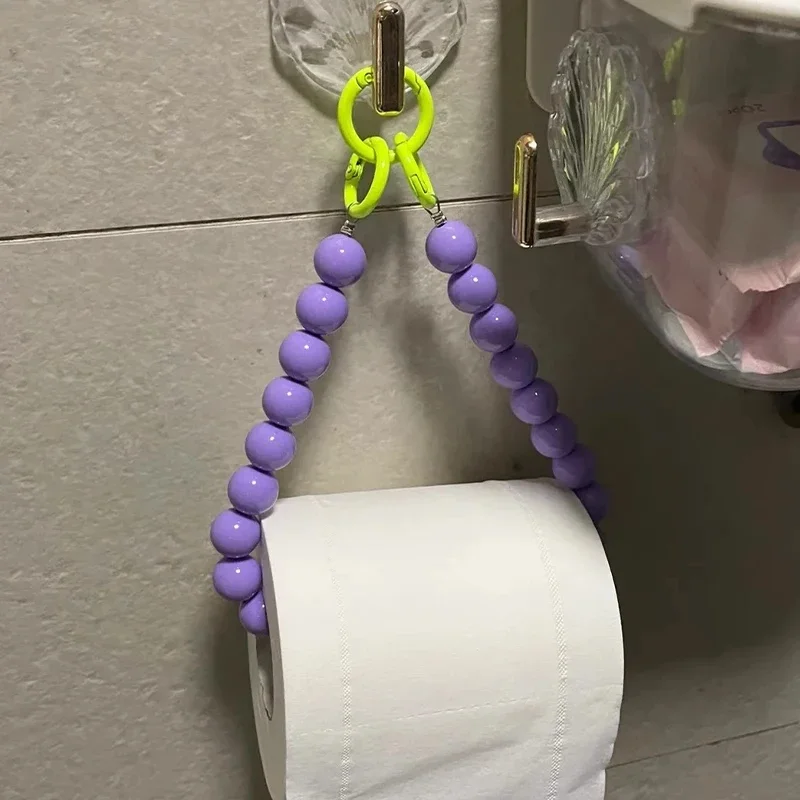 Chic Pink Beaded Toilet Paper Holder & Phone Chain-Punch-Free, Wall-Mounted Organizer For Bathroom And Office Decor paper towel holder toilet paper holder toilet paper rack toilet roll holder paper towel rack tissue holder