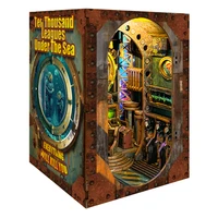 DIY Wooden Book Nook Shelf Insert Miniature Model Kits Ten Thousand Leagues Under the Sea Bookshelf with Light for Friends Gifts 2