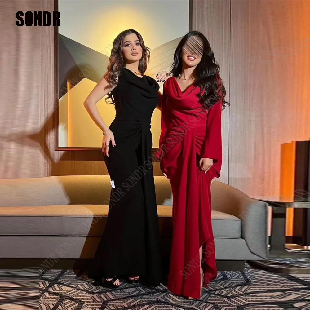 

SONDR Red/Black Mermaid Elegant Evening Dress 2 Designs Sleeveless/Full Sleeves V Neck Prom Gown for Wedding Party Dresses