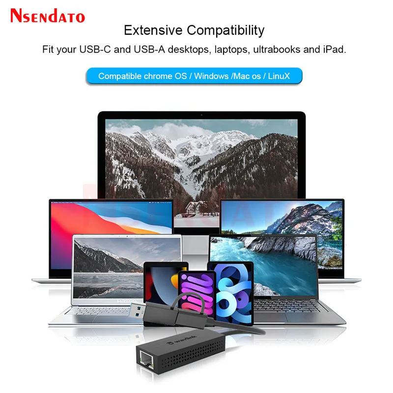 Wavlink USB-C 2.5 Lan 기가비트 이더넷 어댑터는 PC 노트북용 RJ45 네트워크 카드에 10/100/1000/2500Mbps 5Gbps USB 유형 C를 변환합니다.