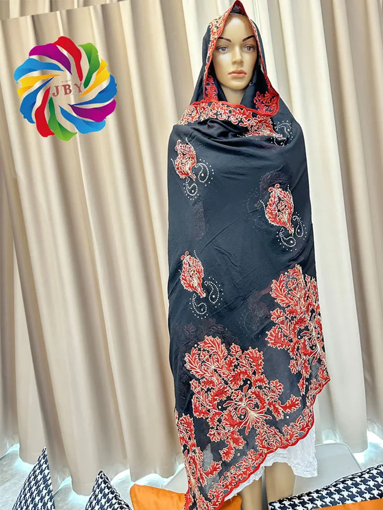 Luxury  Embroider Scarf  New African Women Cotton Scarf Dubai Islamic Hijab Embroider Scarf with Tassels Heavy Cotton Big Scarf