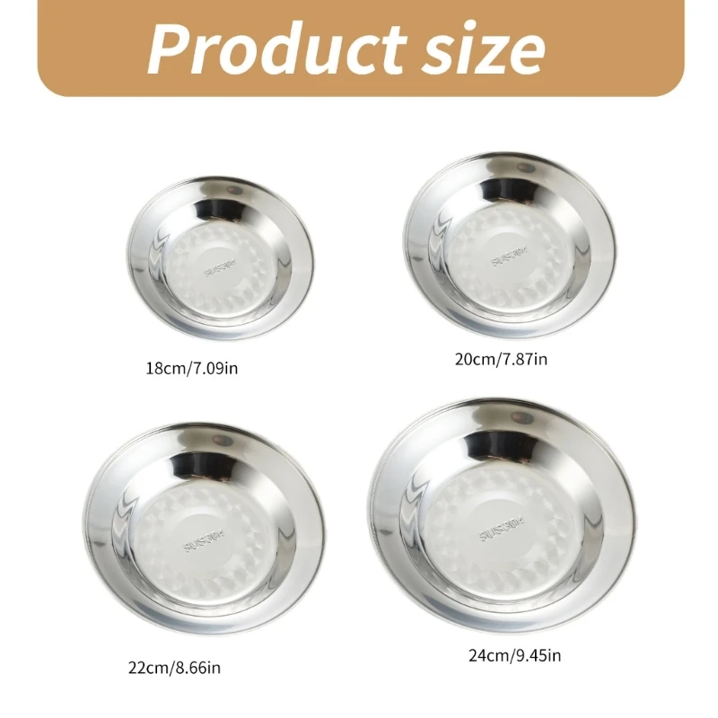 Y1UB Set of 5 304Stainless Steel Dinner Plate Round Metal Dish Set for Serving Dinner