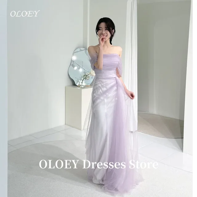 OLOEY Fairy Violet Wedding Party Dresses Off Shoulder Tulle Long Mermaid Bridal Gowns Corset Evening Party Dress Customized 1