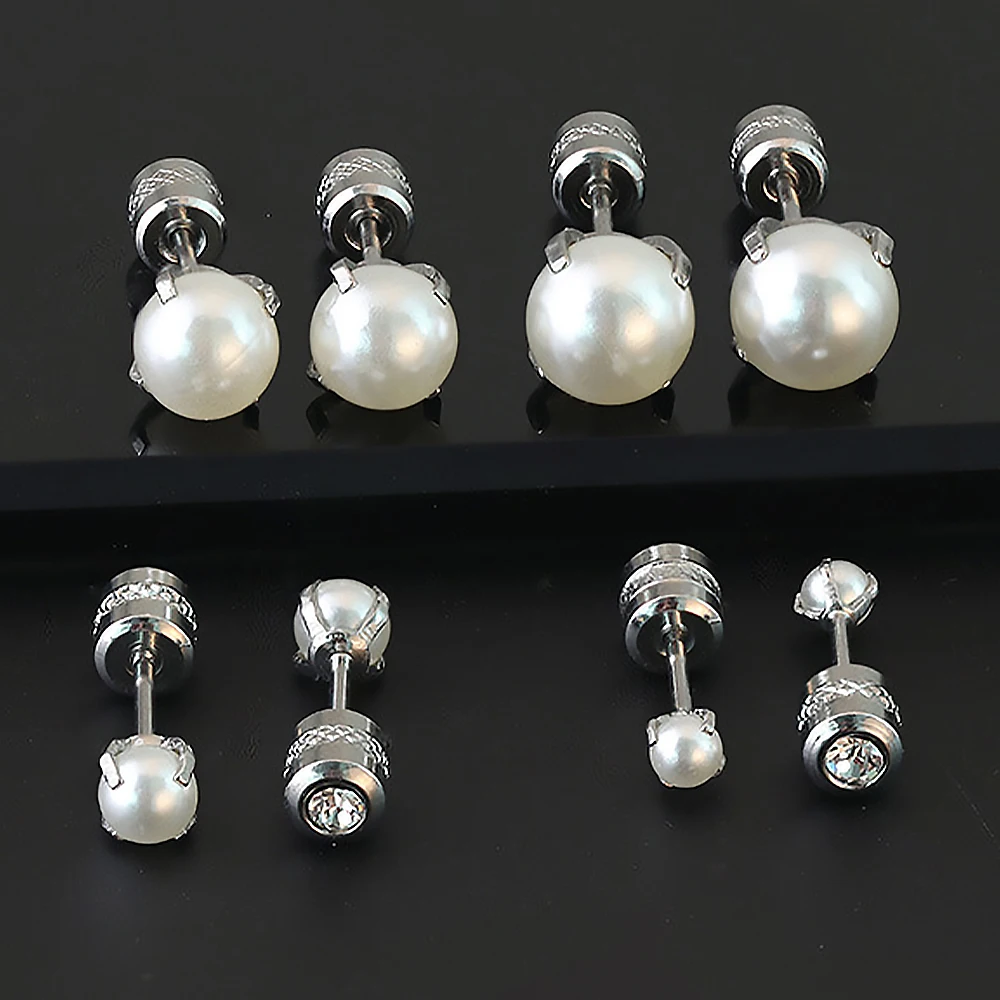 Stainless Steel Stud Earrings Antique Design Women Claw Pearl Screw Back Fashion Jewelry Accessories Party Gift Wholesale