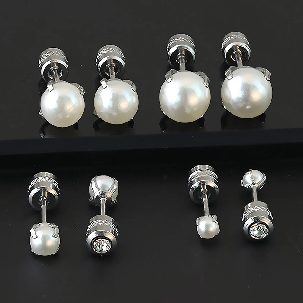 Pearl Stud Earrings For Women Claw Pearl Screw Stainless Steel Back Fashion Jewelry Accessories Party Gift Wholesale 2
