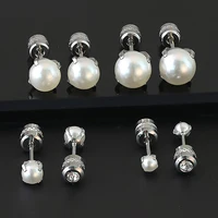 Pearl Stud Earrings For Women Claw Pearl Screw Stainless Steel Back Fashion Jewelry Accessories Party Gift Wholesale 2