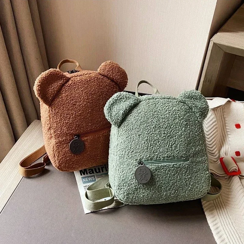 Cute Bear Ear Plush Backpack – High-Capacity Lamb Fleece Shoulder Bag for Kids and Adults, Korean Style Parent-Child Bag for Boys and Girls Bags & Storage Items Small backpacks