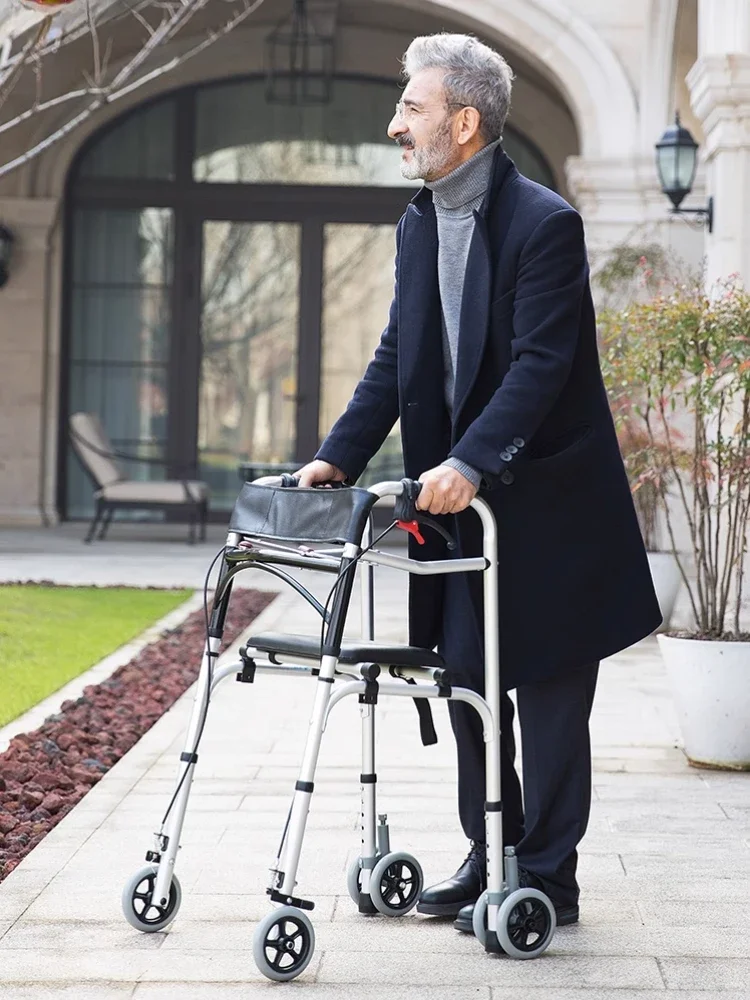 Elderly Stroller, Duo'gon Assisted Training Walker, Four-wheeled Push Walker, Can Be Seated and Pushed Folding Models 4