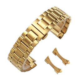 Elegant Stainless Steel Watch Strap with Curved End and Butterfly Clasp - 18mm (Gold)