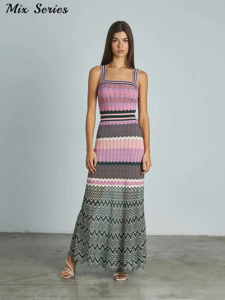 فستان حياكة أنيق للنساء فساتين طويلة ضيقة بدون أكم...