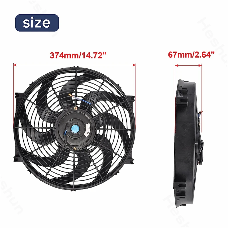 14" Inch Universal Slim Electric Fan Push Pull Radiator Cooling Fan 12V 80W Mount Kit 2400 RPM electric fan