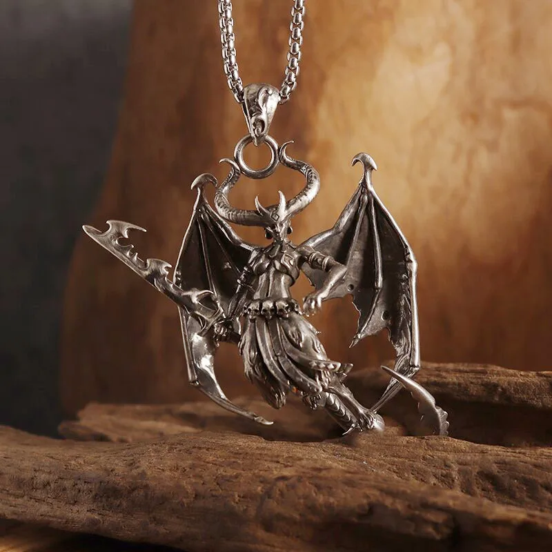 Ожерелье мужское в готическом стиле, подвеска в виде дьявола, крылья, рога, король дьявола, стильная бижутерия в стиле панк, хип-хоп, рок