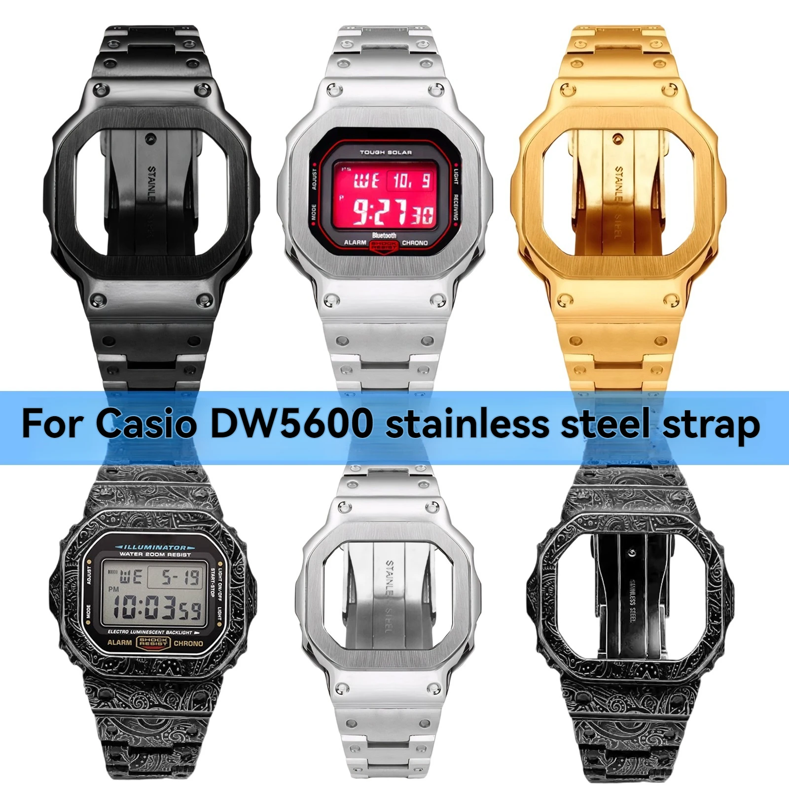 Metal Watch Band + Bezel Set for Casio G-Shock DW5600/DW-5600/GW