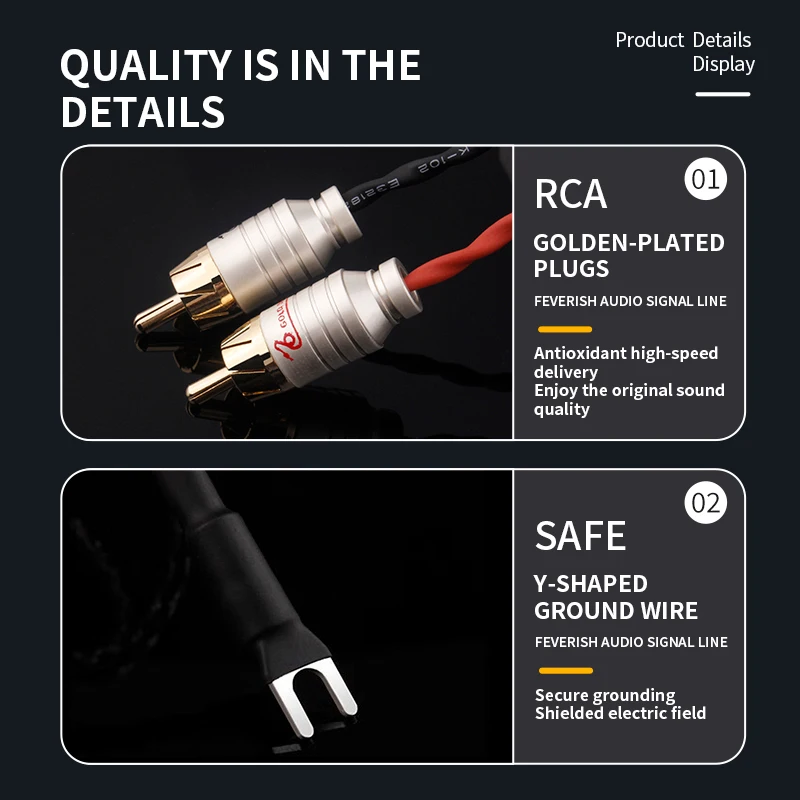Premium Audio Cable with Ground Wire - Gold Plated RCA Connectors