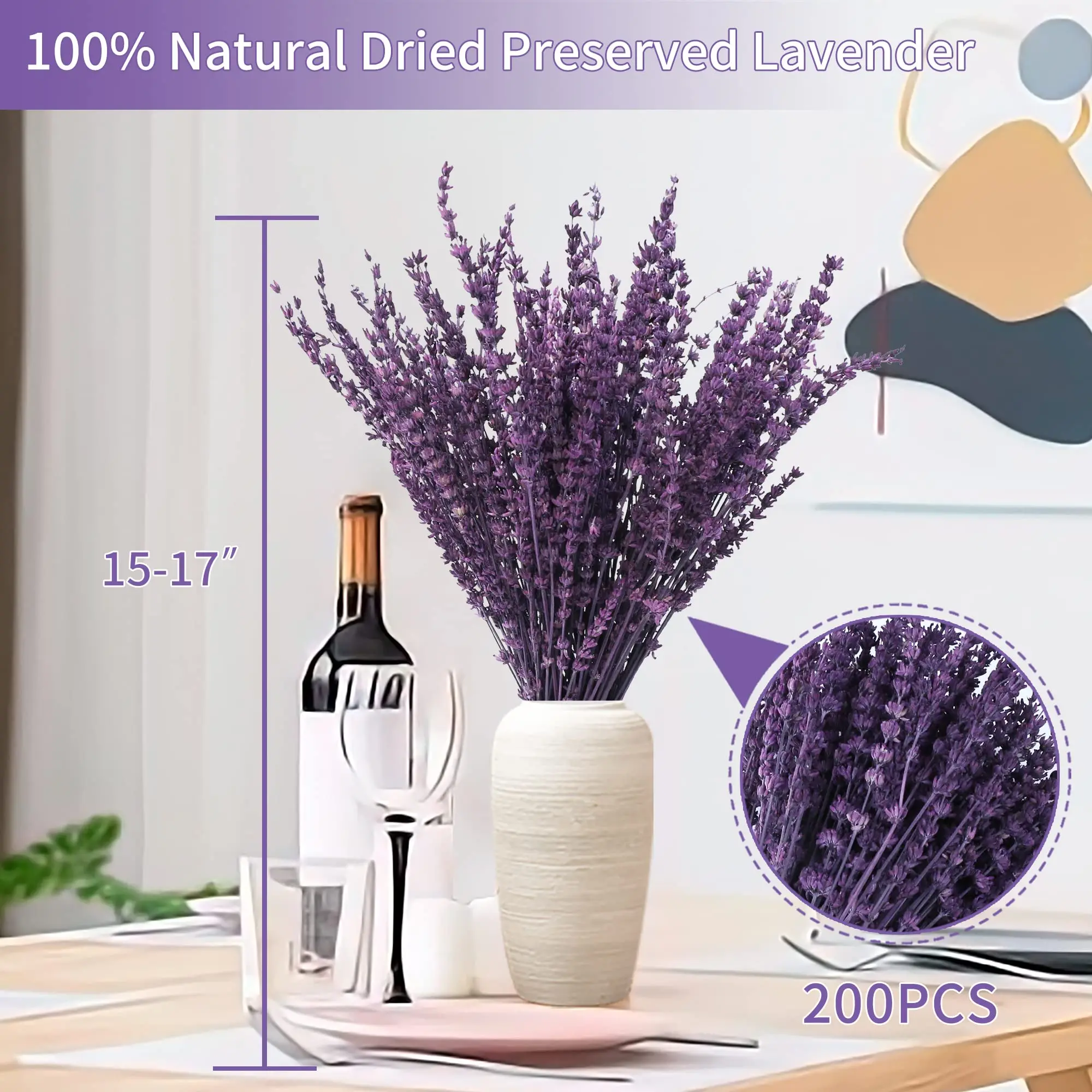 200個のドライラベンダーフラワーバンドル、工芸品用の天然ドライ