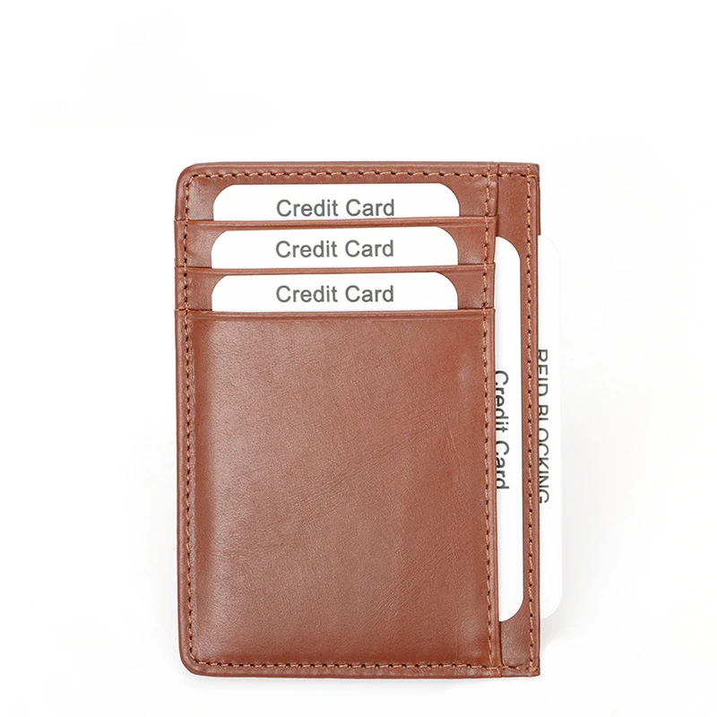 New style men's card RFID bank card holder leather wax leather casual fashion light and compact leather card holder.