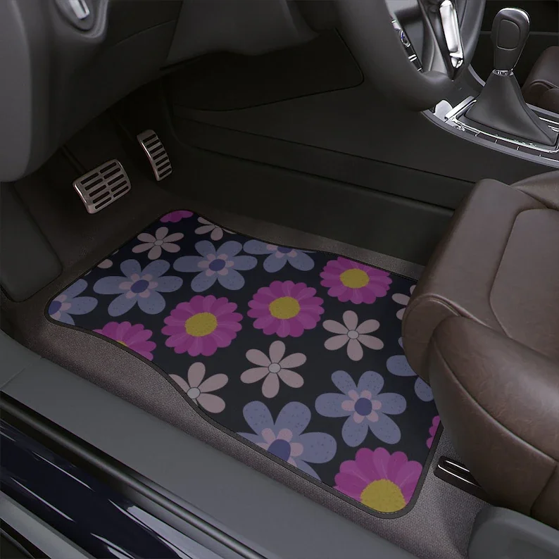 

Автомобильные коврики в стиле бохо, напольные коврики в стиле ретро с изображением цветов, аксессуары для автомобиля Y2K, Симпатичные абстрактные аксессуары для автомобиля в стиле хиппи