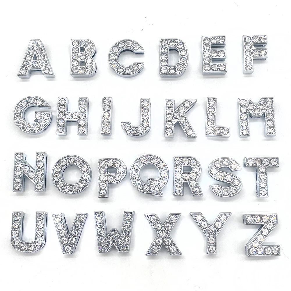 

26 Letters DIY Silver Diamond Shoe Charms for Crocs Charms Shoes Accessories Slipper Clogs Decor Slogan Designer Shoe Decoration