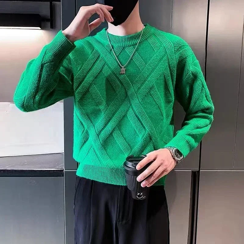 

Knit Sweater Male Solid Color Plaid Men's Clothing Pullovers Green Plain Free Shipping Heated Best Selling Products 2023 Baggy A