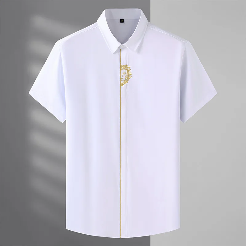 Summer Spring Men Shirts Short sleeve Plus size 8XL 9XL 10XL 12XL Print dress Fit shirt formal business Work Shirt 160KG Large 2