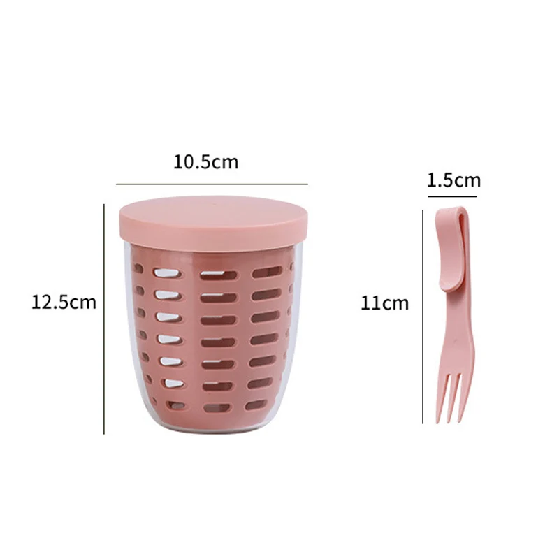 1PC Dripable Fruit Cup with Fork Food Grade Student Portable Picnic Storage Bucket Plastic Cup Sealed Leak Proof Salad Cup images - 6