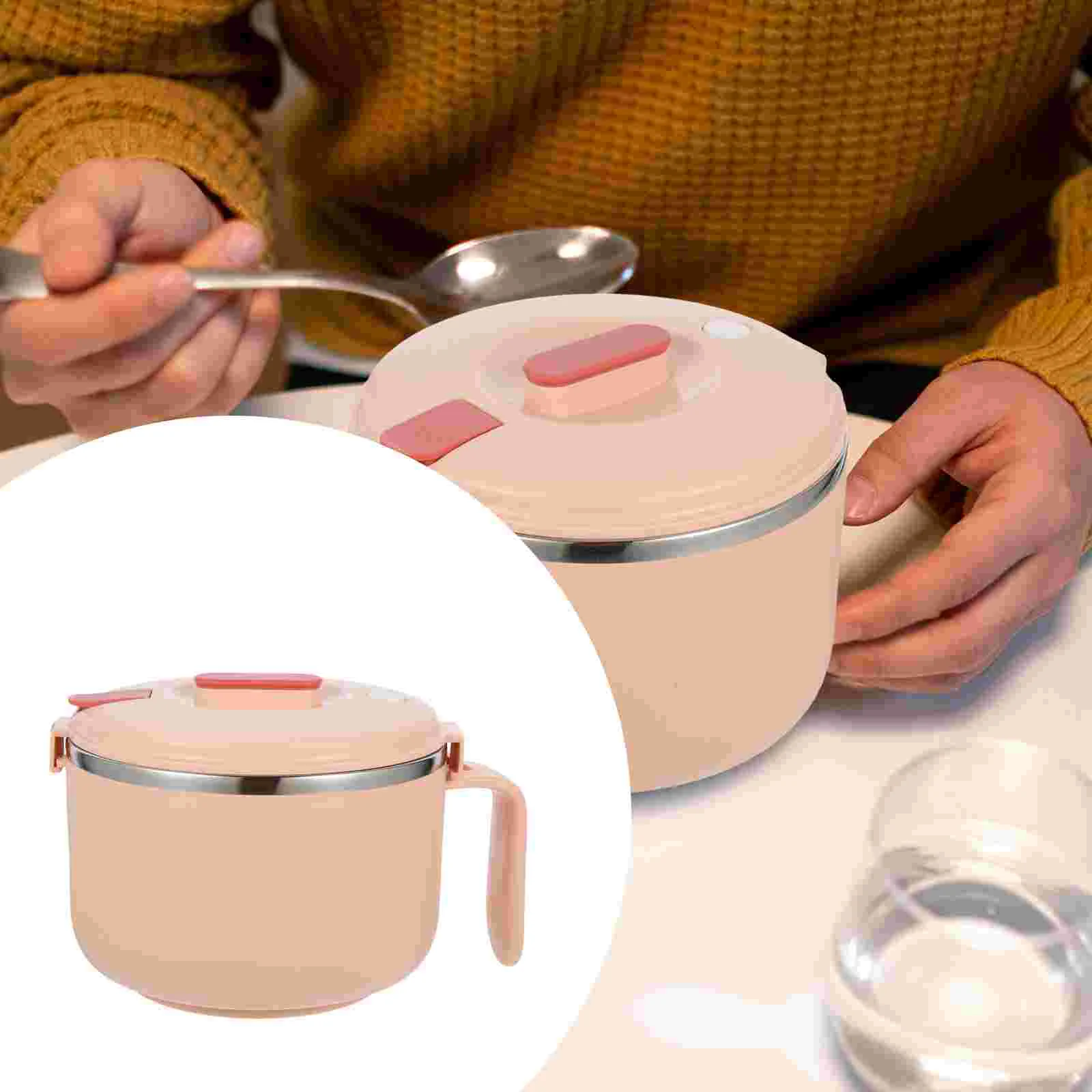 

Microwave Lunch Holder Round Noodle Bowl with Lid Lunch Container Portable Noodle Cooker