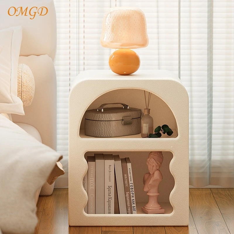 OMGD Cream Wind Bedside Table Simple Bedside Cabinet Creative Designer Ins Style Storage Cabinet Small Bedroom White Storag home