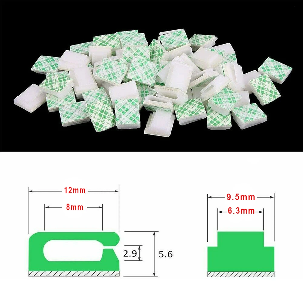 Light Strip Mounting Clips Self Adhesive Led Light Fasteners Mounting Holder Cable Clamp Organizer 8mm Strip 10pcs-100Pcs