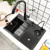 Black Nano Washer Kitchen Sink Stainless Steel Multi-Function with Trash Can Hidden Single-Slot Bar with Cover Plate Wash Basin 2