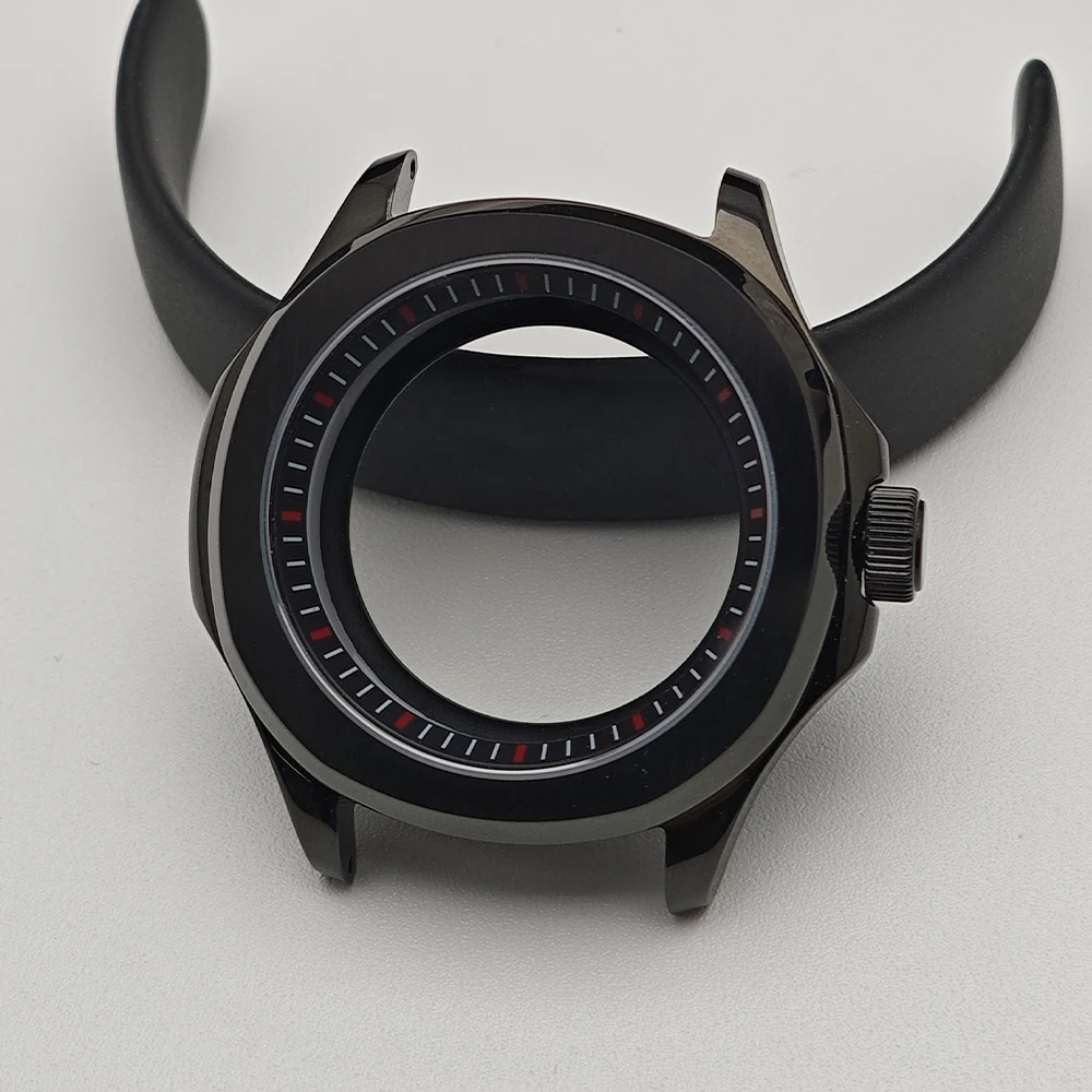 Black Steel Watch Case with Chapter Ring and Sapphire Glass, 39.5mm