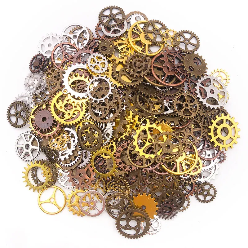 Zufällig gemischt (ca. 30/50 g), Mix-Größe, Metall, mechanisch, Steampunk-Zahnräder, Zahnräder, Charms-Anhänger für DIY-Schmuckherstellungszubehör