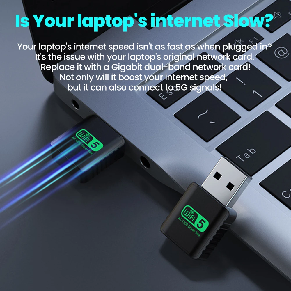 무선 1300Mbps WiFi USB 어댑터 USB3.0 2.4G 및 5GHz 듀얼 밴드 WiFi 동글 노트북 데스크탑 PC Wifi 수신기 Windows XP/7/8/8.1