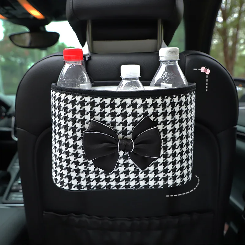 

Car Trash Can Net Red Thousand Bird Grid Car Seat Back Large Capacity Storage Box Creative Multi-Functional Car Storage Bucket