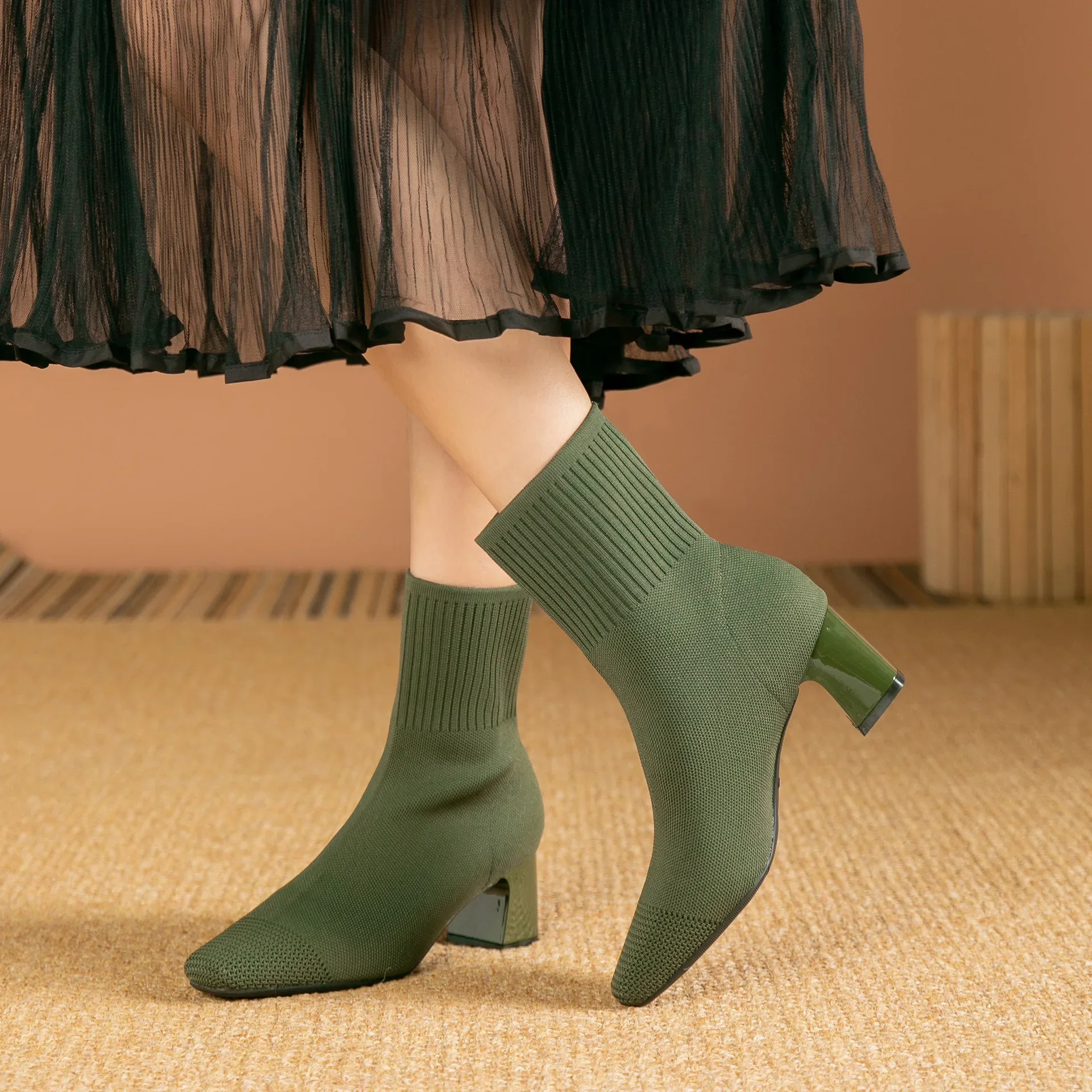 靴 Ameri UND ELASTIC SHORT BOOTS Amazon.com | Uacllcau Ankle Boots for Women Square Toe High